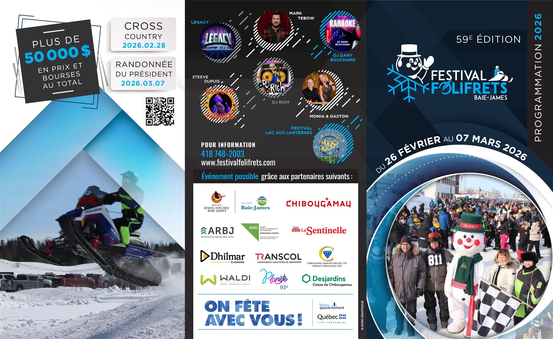 Dépliant Programmation 2026 — page 1 : dates, artistes, partenaires